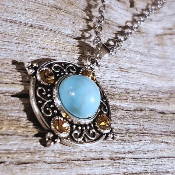 Topaz Crystal Turquoise Blue Stone Silver Chain Necklace Earrings Jewelry Set - Picture 12 of 16